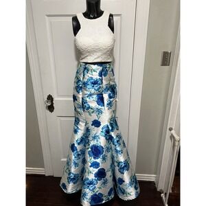 2 Piece Formal Floral Mermaid Dress Lace Pageant Homecoming Prom Size 1/2